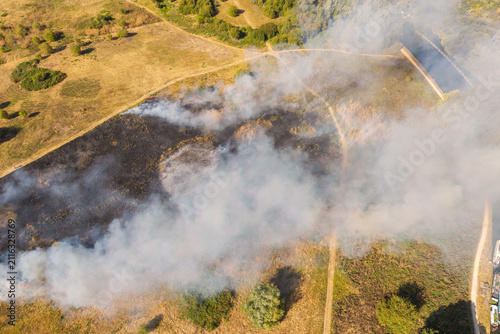 Aerial Photo of Wildfire at Rammey Marsh North London with Smoke and Flames