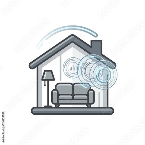 Smart home technology line art icon.