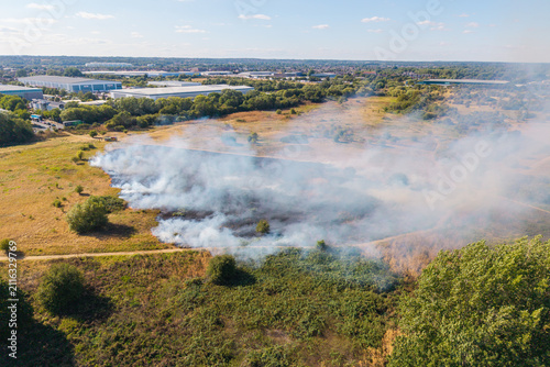 Aerial Photo of Wildfire at Rammey Marsh North London with Smoke and Flames