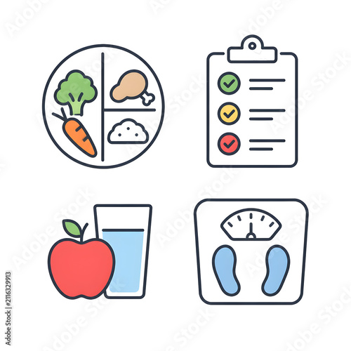 Healthy lifestyle and nutrition icons set