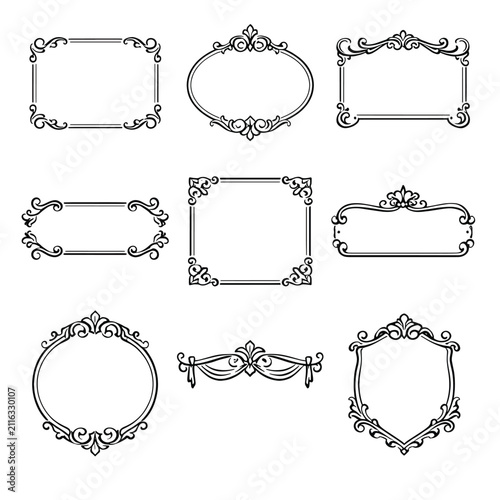 Collection of ornate decorative frames and borders in black and white