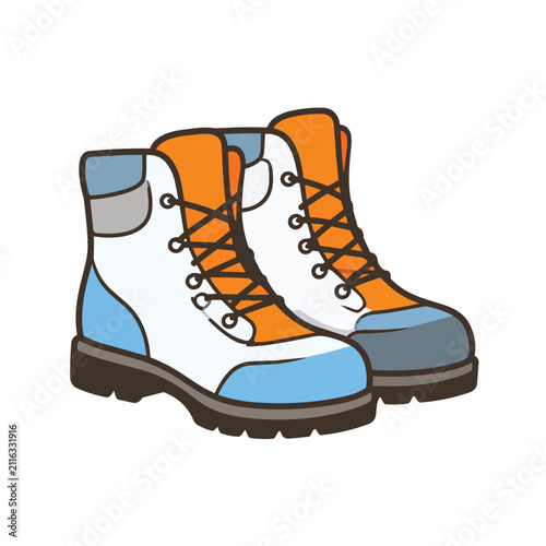 Modern Colorful Hiking Boots for Trekking and Outdoor Mountain Adventure Illustration on White