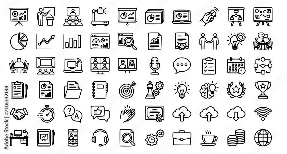 Fototapeta premium Editable Presentation Linear Icon Pack Business Meeting Vector Symbols