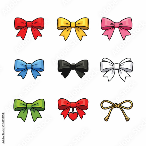 Colorful Bow Collection, Hand-Drawn Ribbon Set, Decorative Gift Bows