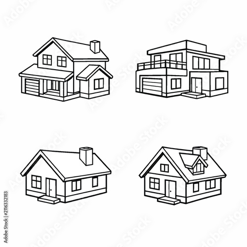 Set of four minimalist house line art icons