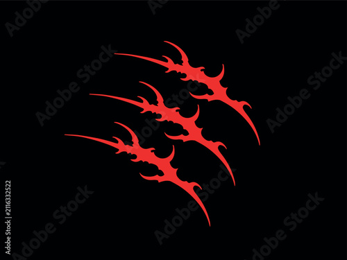 Red and Black Cyber Y2K Spiky Claw Slash Marks Graphic Motif