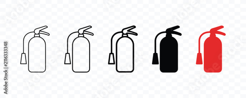 Fire extinguisher vector icon collection for safety and emergency preparedness with safety equipment extinguisher emergency prevention protection equipment