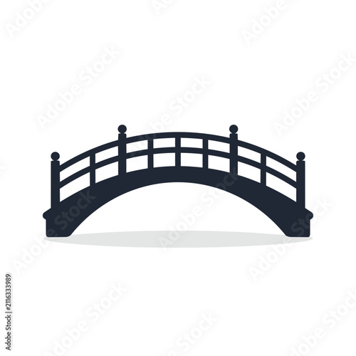 Minimalist Black Silhouette Illustration of a Japanese Arched Garden Bridge Isolated on White Background