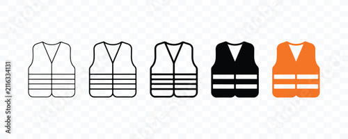 Collection of high visibility safety vest icons in different styles with high vis visibility construction reflective protective clothing industrial