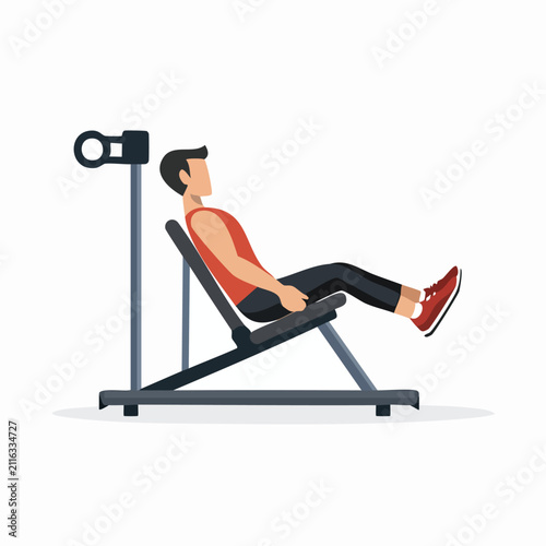 Young Fit Man Doing Leg Press Workout on Exercise Machine Illustration Isolated on White Background