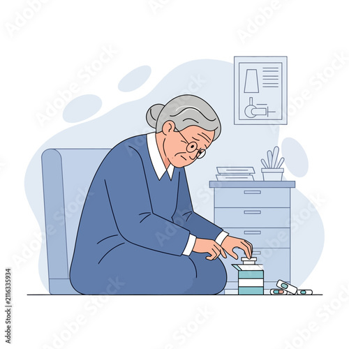 Elderly Woman Taking Medication At Home For Health Concerns