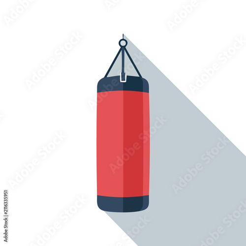 Red Punching Bag Vector Illustration with Long Shadow for Boxing Gym and Fitness Training Concept