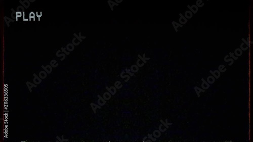 VHS with play button Animation. Glitches of old damaged tape cassettes. Static TV noise. Retro vintage background for editing. Easy to use