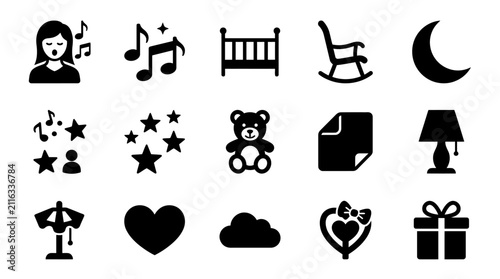 Fotografía Baby Sleep Icons: Lullaby, Dream, Comfort, Nighttime, and Gifts