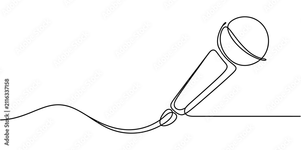 Obraz premium Single continuous line drawing of a microphone for music and singing performance Vector, illustration