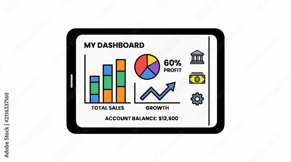 Fototapeta premium Tablet With Colorful Display for Business Presentation and Infographic Design