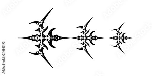 Black Cyber Y2K Horizontal Spiky Cross Motif Line Art Element