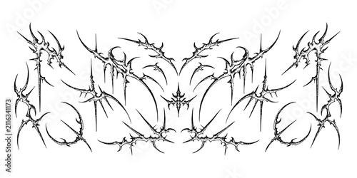 Modern Cyber Y2K Tribal Pattern Line Art Abstract Graphic Design Element Set