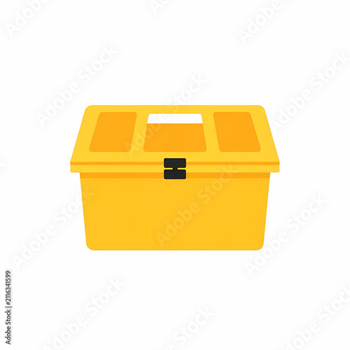 A bright yellow heavy duty plastic storage container designed for organizing manual tools or hardware supplies while keeping everything secure during travel and ensuring efficient workspace