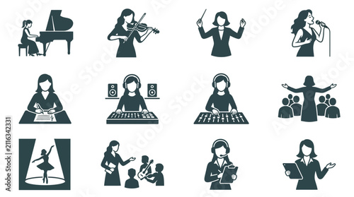 Cuadro en lienzo Music and Performing Arts Icons: Piano, Violin, Singing, Conducting, Dancing, Te