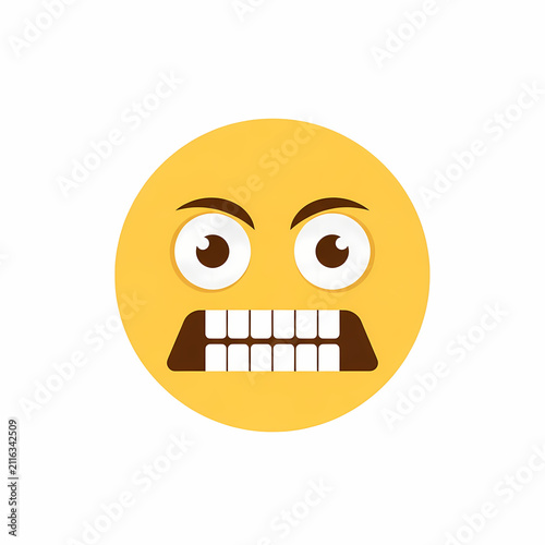 A frustrated yellow emoji face shows tense teeth and wide eyes to display intense anger and deep annoyance during communication sessions where users express feelings using digital smileys online