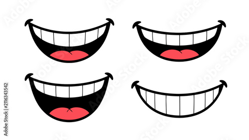 Cuadro en lienzo Set of cartoon smiling mouths with teeth and tongue
