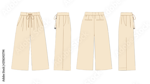 Quadro su tela Beige wide leg drawstring pants technical fashion sketch