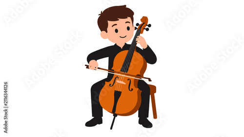 Quadro su tela Cartoon cellist playing cello while seated on a stool