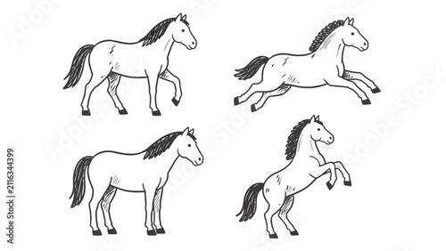 Konstfotografi Hand drawn horse sketches in different standing and running poses