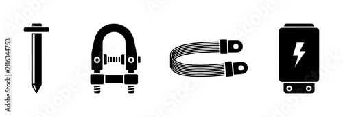 Foto Black and white icons of engineering equipment and electrical components isolate