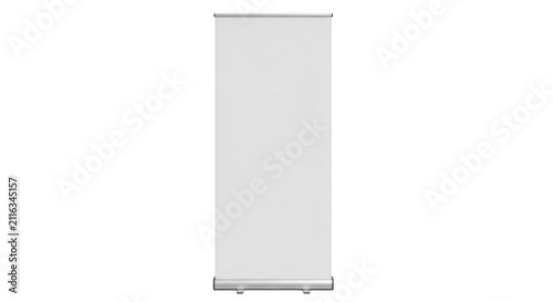 Blank vertical roll up banner stand for business display isolated on transparent background