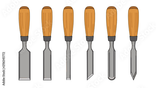 Принти на полотні Set of wood carving chisels and gouges vector illustration