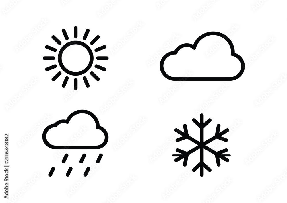 Obraz premium Weather icon set for forecast with sun cloud rain and snowflake