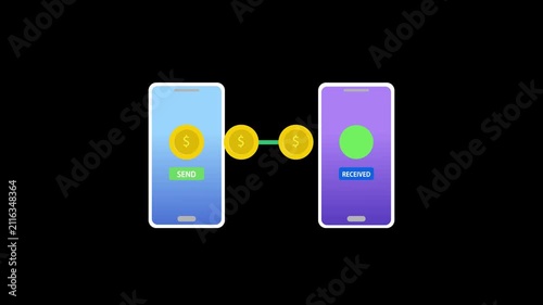 4k Money Transfer Between Two Smartphones Animation With Black Background