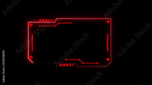 Glowing red digital frame with circuit board on a dark background for technology interfaces and data display overlays