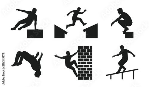 Person performing obstacle course jumps