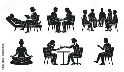Various therapy and meditation session illustrations