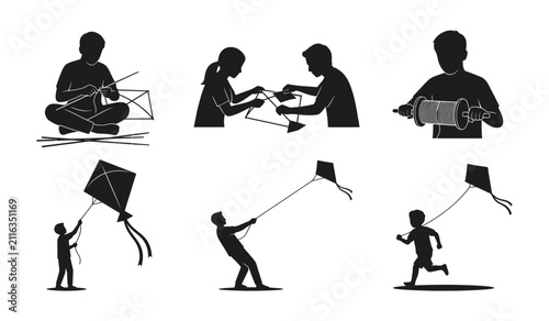 People making and flying kites step by step