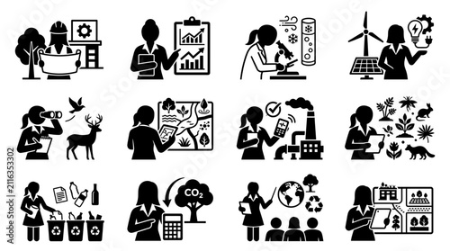 Eco-friendly business icons: sustainability, ecology, research, and development