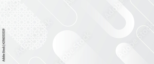 Abstract white grey islamic background with modern rounded geometric lines and arabesque pattern, luxury subtle ramadan presentation banner backdrop