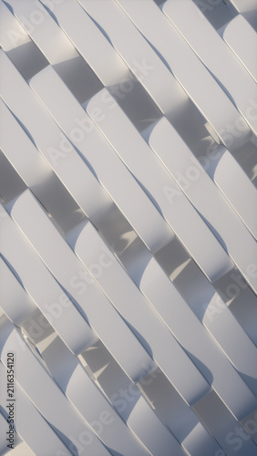 Waving ribbons pattern white lines background 3d render