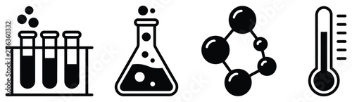 Foto Science icons featuring laboratory equipment, chemistry symbols, research tools,