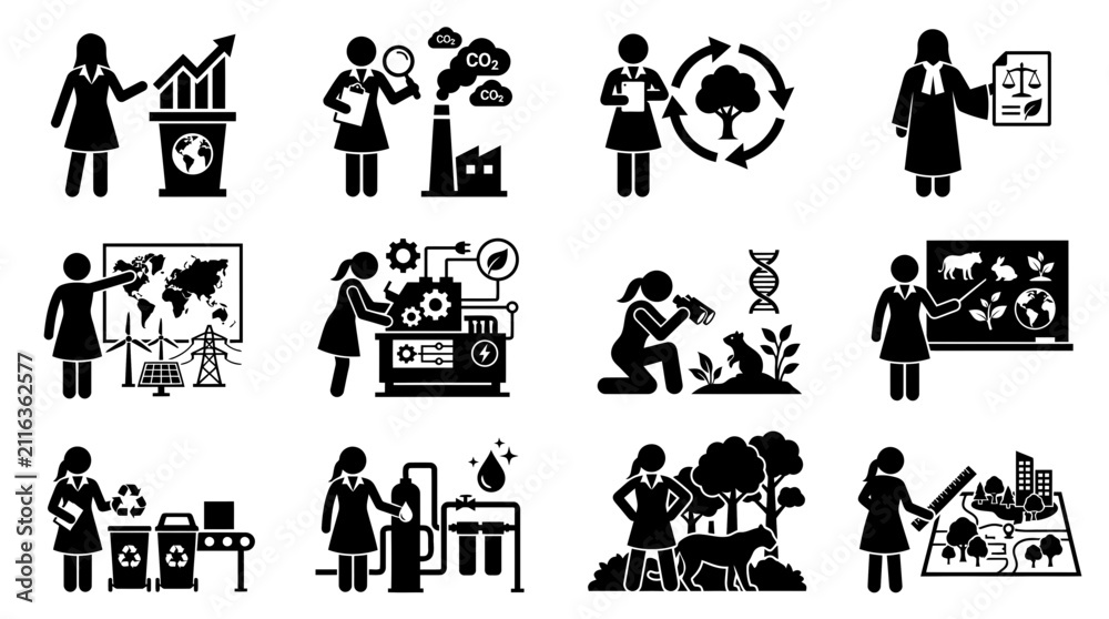 Obraz premium Environmental Science and Sustainability Icons: Diverse Concepts Illustrated