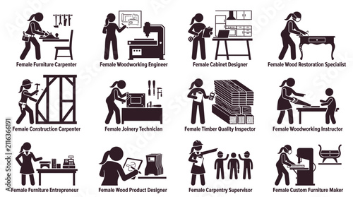 Foto Female Craftsmanship: Diverse Trades of Women in Woodworking and Design