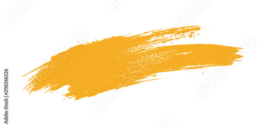 An artistic brushstroke of vibrant yellow paint streaks across a clean white background, creating a bold abstract design.