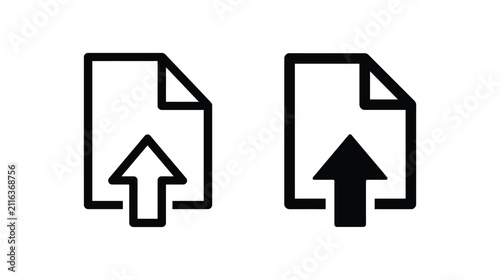 Document vector icon set showing upload file action with document