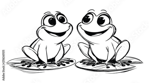 Frog vector illustration with two cute cartoon amphibians