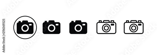 Camera vector icon set with professional photography equipment
