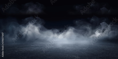 Foto Dramatic White Smoke Clouds Swirling on a Dark Black Background Creating an Abst