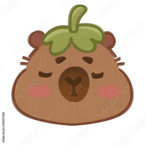 Cute capybara character wearing mangosteen fruit hat illustration